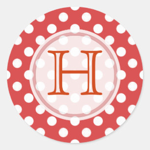 Röd med vit polka-punkt-monogram-stift runt klistermärke