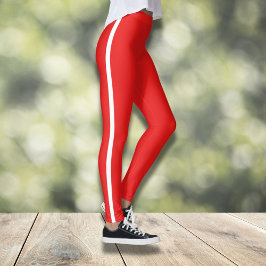 Röd med vit strimling leggings