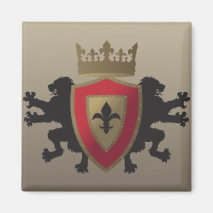 Röd medeltida lejon heraldikmagnet magnet