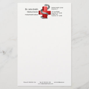 Röd medicinsk kors silver symbol orm orm brevpapper