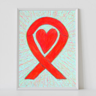Röd medvetenhet Band Heart Poster Art Skriv ut