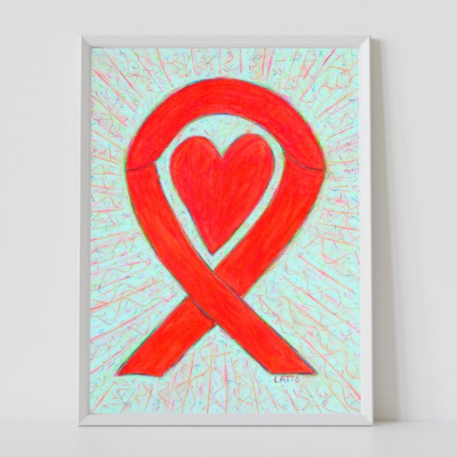 Röd medvetenhet Band Heart Poster Art Skriv ut (Skapare uppladdad)