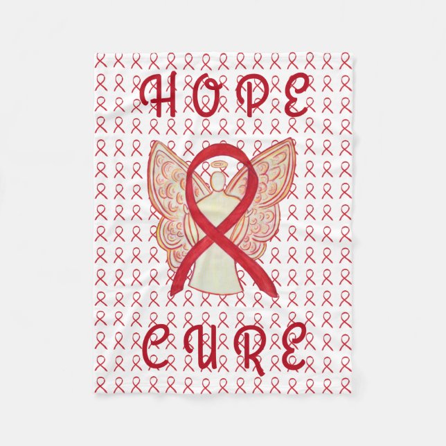 Röd medvetenhet Ribbon Blood Cancer Chemo Blanket Fleecefilt (Framsidan)
