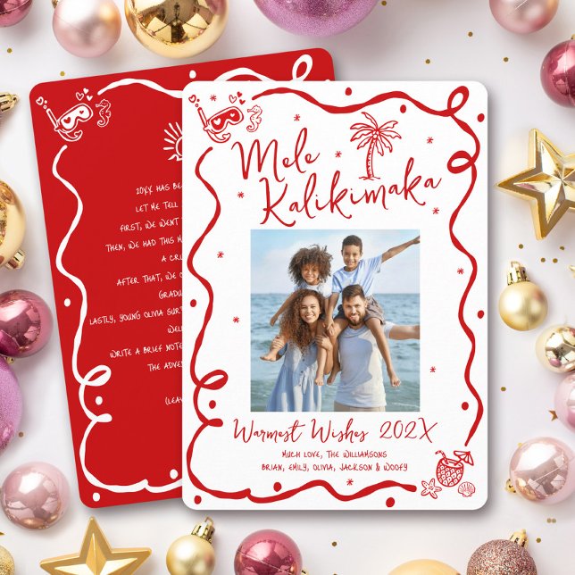 Röd Mele Kalikimaka Foto Handritad Jul Julkort (Skapare uppladdad)