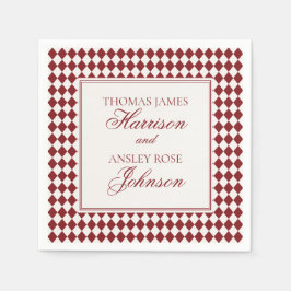 Röd Merlot Harlekin Rutig Bröllop Pappersservett