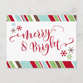 Röd Merry & Bright, Snöflingor & Diagonala Ränder Helg Vykort