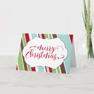 Röd Merry Christmas typografi med diagonala ränder Helgkort