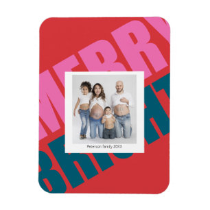 Röd merry colorbering christmas modern fotofamilj magnet