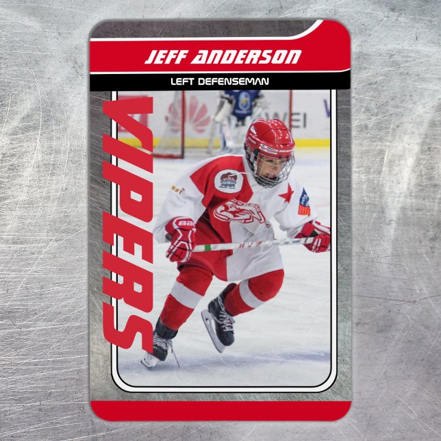Röd Metall Ice Hockey Trading Card Magnetic Dry Er Magnet (Ice Hockey Trading Card Magnet: Futuristic design, dynamic action. Perfect for young fans!)