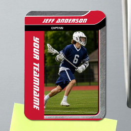 Röd Metall Lacrosse Spelar Foto Magnet