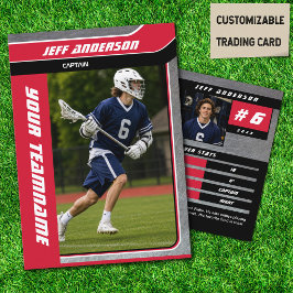 Röd metall Lacrosse Spelare Trading Card