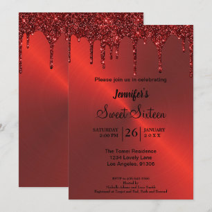 Röd metallisk glitter Sweet Sixteen-inbjudan Inbjudningar