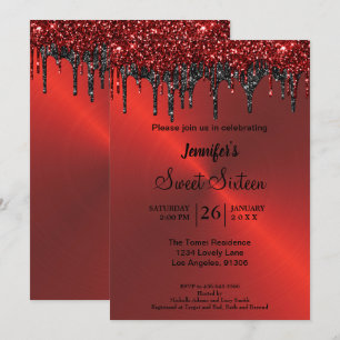 Röd metallisk glitter Sweet Sixteen Inbjudningar