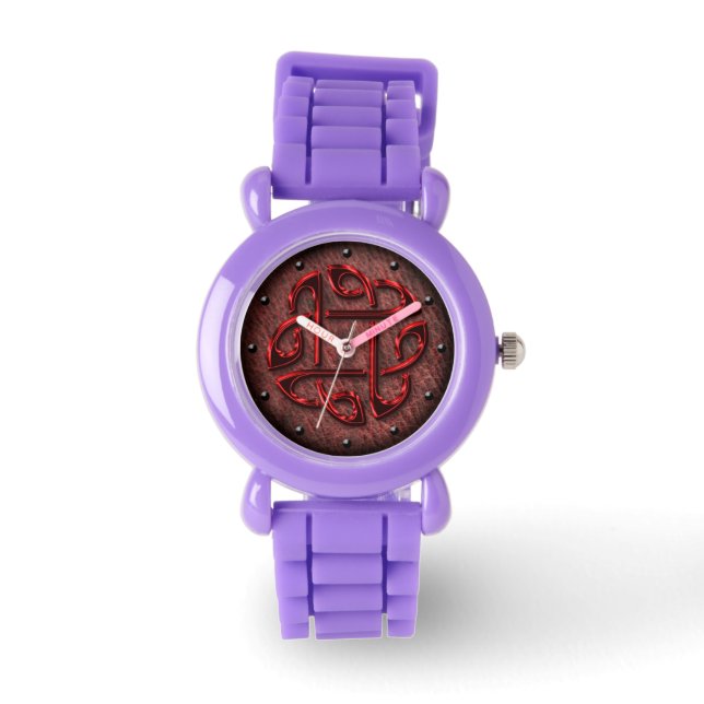 Röd metallisk knut på läderdigitalkonst armbandsur (Framsida)