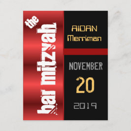Röd metallsvart Bat mitzvah Pub Mitzvah Inbjudningar