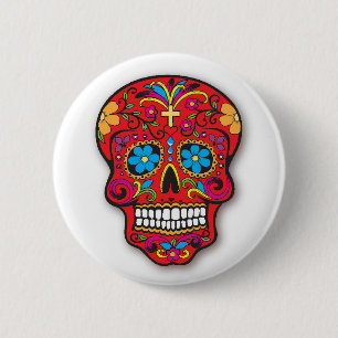 Röd mexicansk sockerskalleday of the dead knapp