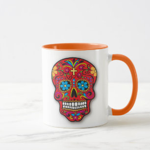 Röd mexicansk sockerskalleday of the dead mugg