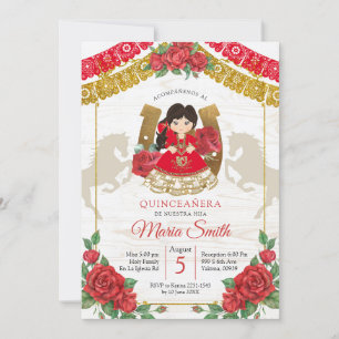 Röd mexikansk Charra Quinceañera västerländsk inbj Inbjudningar