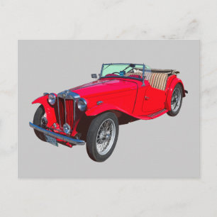 Röd MG cabriolet antikt sportbil Vykort