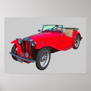 Röd MG konvertibla antika Sportscar Poster
