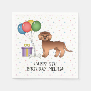 Röd Mini Goldendoodle Söt Tecknad Hund Födelsedag Pappersservett