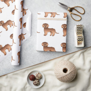 Röd Mini Goldendoodle Söt Tecknad Hund Mönster Presentpapper