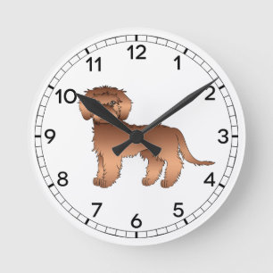 Röd Mini Goldendoodle Söt Tecknad Hund Rund Klocka