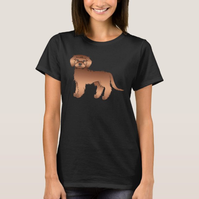 Röd Mini Goldendoodle Söt Tecknad Hund T Shirt (Framsida)