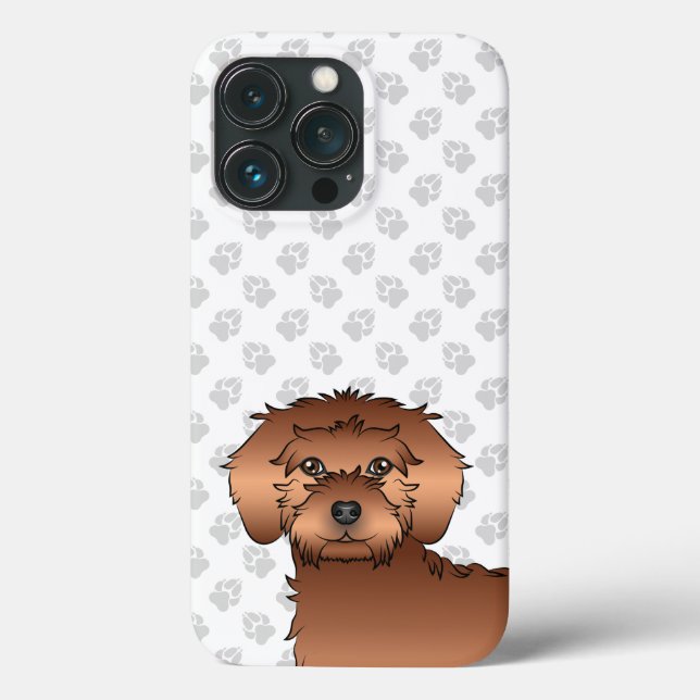 Röd Mini Goldendoodle Söt Tecknad Hundhuvud (Baksida)