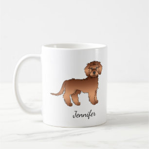 Röd Mini Goldendoodle Tecknad Hund & Namn Kaffemugg