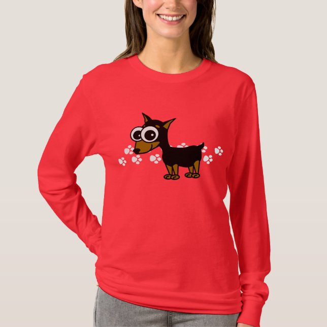 Röd miniatyrPinscherLongsleeve T-tröja - Tee Shirt (Framsida)