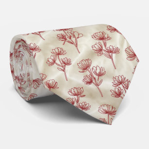 Röd Minimal Linje Blommönster Slips