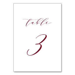 Röd minimalistisk bröllopsbord nummer 3 med script bordsnummer