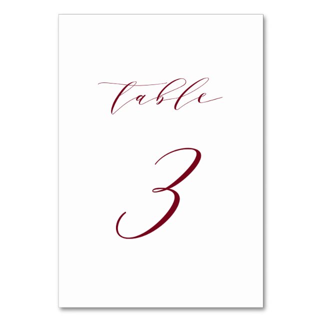 Röd minimalistisk bröllopsbord nummer 3 med script bordsnummer (Framsidan)