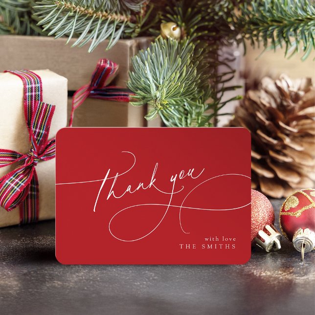 Röd minimalistisk elegant skript Jul Tack Kort (Red Minimalist Elegant Script Christmas Thank You)