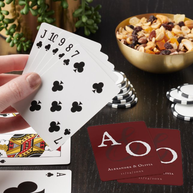 Röd, minimalistisk fördel för monogrambröllop casinokort (På plats)