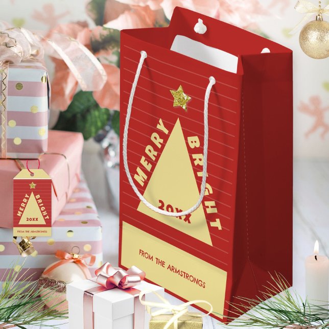 Röd minimalistisk julgran namn (Red Minimalist Christmas Tree Name Small Gift Bag ©Susanne Sachers - Sunny Mind 🌞)