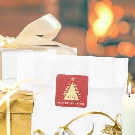 Röd minimalistisk julgran namn fyrkantigt klistermärke