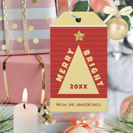 Röd minimalistisk julgran namn presentetikett