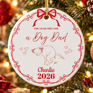 Röd minimalistisk rolig hundpappa jul julgransprydnad keramik