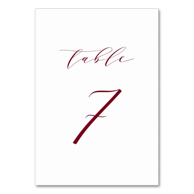 Röd minimalistisk script vigselbord nummer 7 bordsnummer (Framsidan)