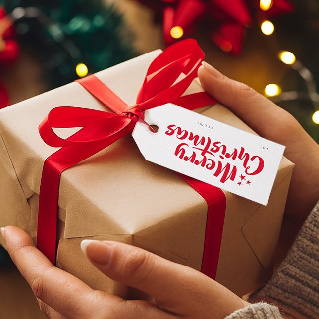 Röd minsta teckensnitt för cute-God jul till från Presentetikett (Skapare uppladdad)