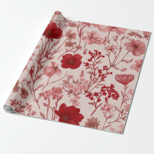 Röd Mjuk Rosa Ditsy Blomma Pastell Boho 70-tal Vin Presentpapper