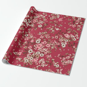 Röd Mjuk Rosa Ditsy Blomma Pastell Boho 70-tal Vin Presentpapper