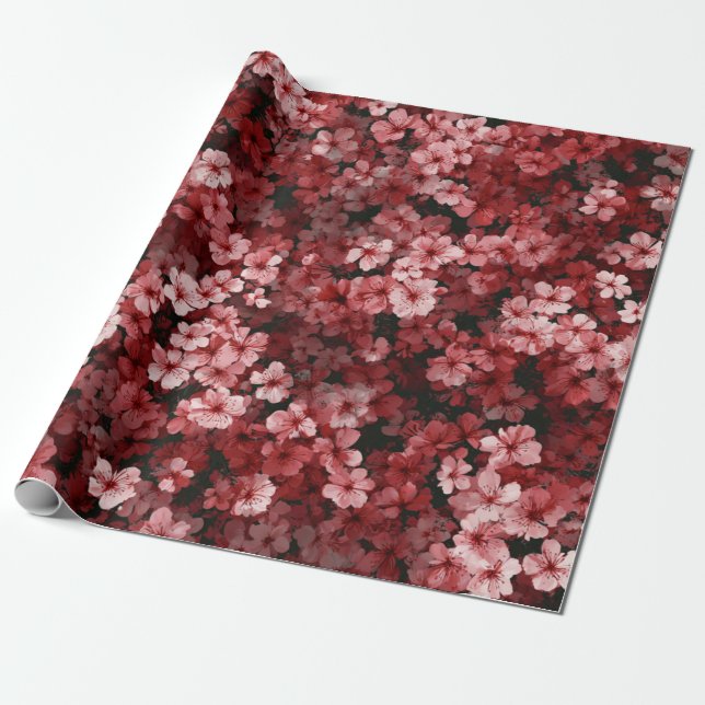 Röd Mjuk Rosa Ditsy Blomma Pastell Boho 70-tal Vin Presentpapper (Utrullad)