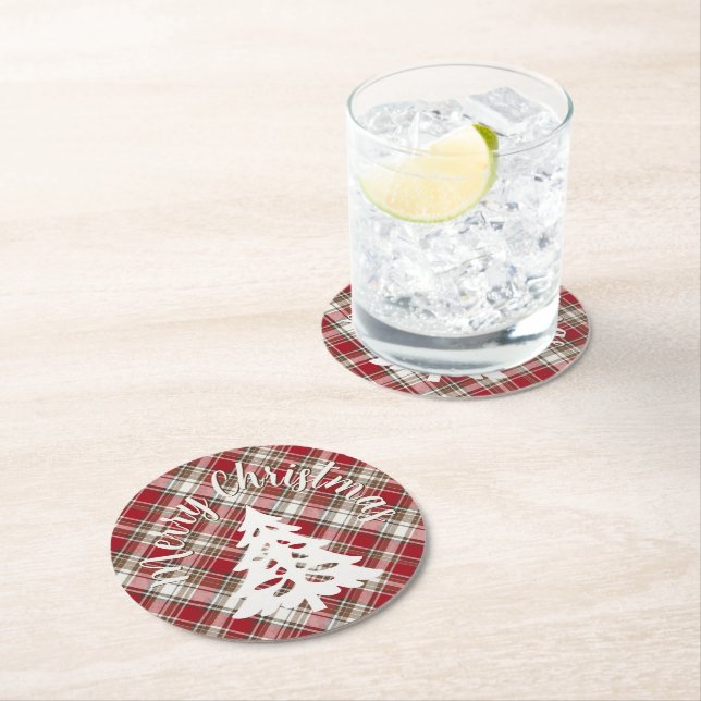 Röd, mocha och Cream Play - God jul + Träd Underlägg Papper Rund (Insitu)