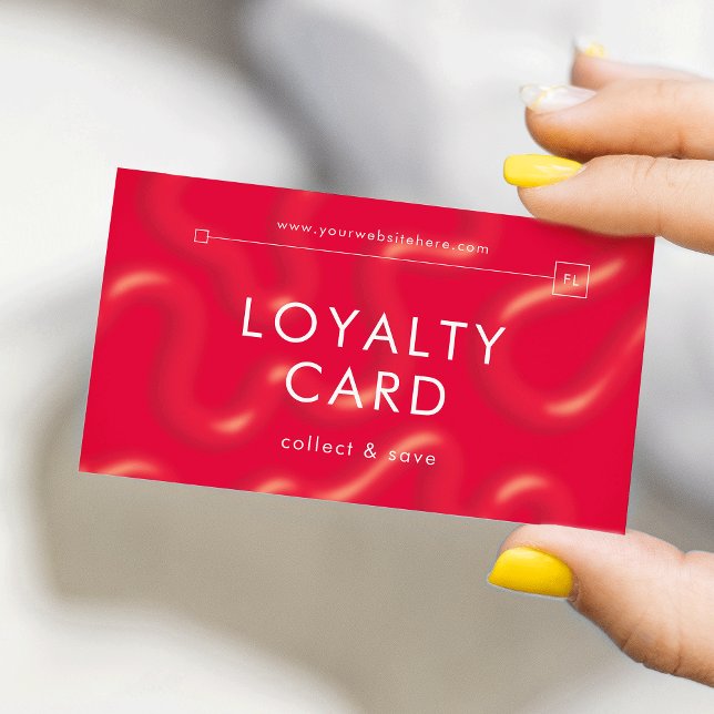 Röd Modern Abstrakt Skönhetssalong Smink Spa Lojalitetskort (trendy bold red 3D pattern loyalty cards with modern typography and minimal layout)