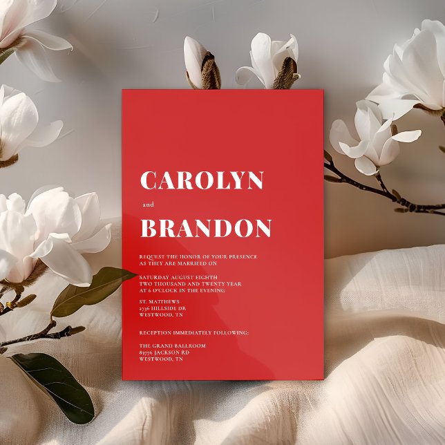 Röd modern bröllopsinbjudan inbjudningar (Red and white modern simple wedding invitation)