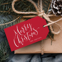 Röd Modern Enkel Kalligrafi God Jul Presentetikett