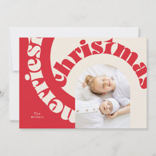 Röd Modern Fet Typografi Jul Platt Foto Julkort